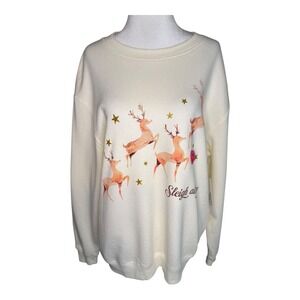 The Vinyl Icons‎ Sleigh All Day Reindeer Christmas Sweatshirt Size Small NWT